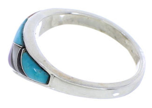 Silver Multicolor Inlay Ring Size 7-3/4 JX37980